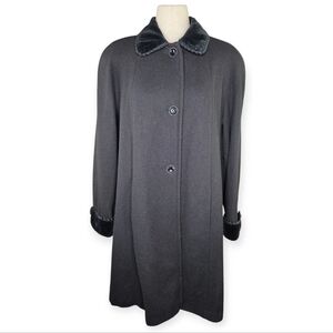 JaD J&D Vintage 100% Wool Coat XL Black Velvet Trim Made USA 80s 90s